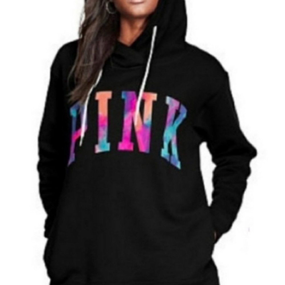 VS PINK Victoria’s Secret Watercolor Crossover Tunic Hoodie Sherpa Lined M Rare